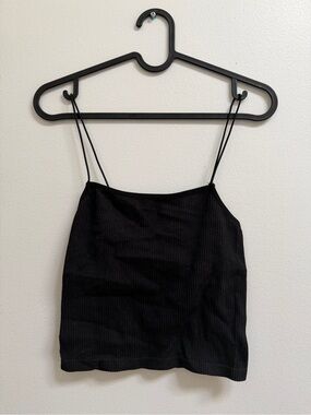 Zara Black Ribbed Spaghetti Strap Tank Top